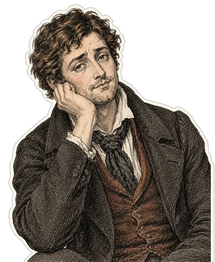 Frankie Fedup, an engraved-style illustration of a tired young man resting his chin on his hand.